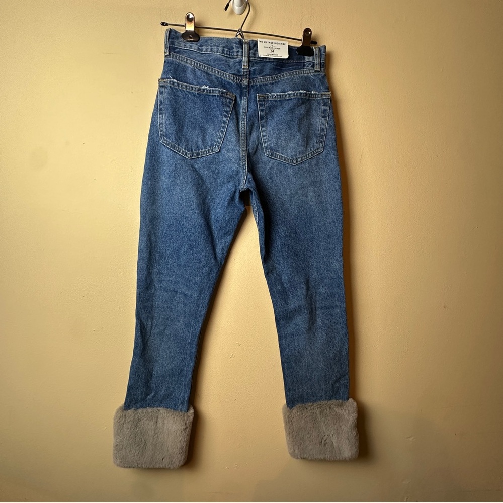 ZARA NWT VINTAGE HIGH RISE STRAIGHT JEANS FUR CUFF HEM ANKLE CROP WOMENS SIZE 2 - Picture 6 of 16